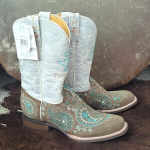 TIN HAUL ladies "Wildrags" square toe cowboy boots barrel racing soles sz8.5 NWT